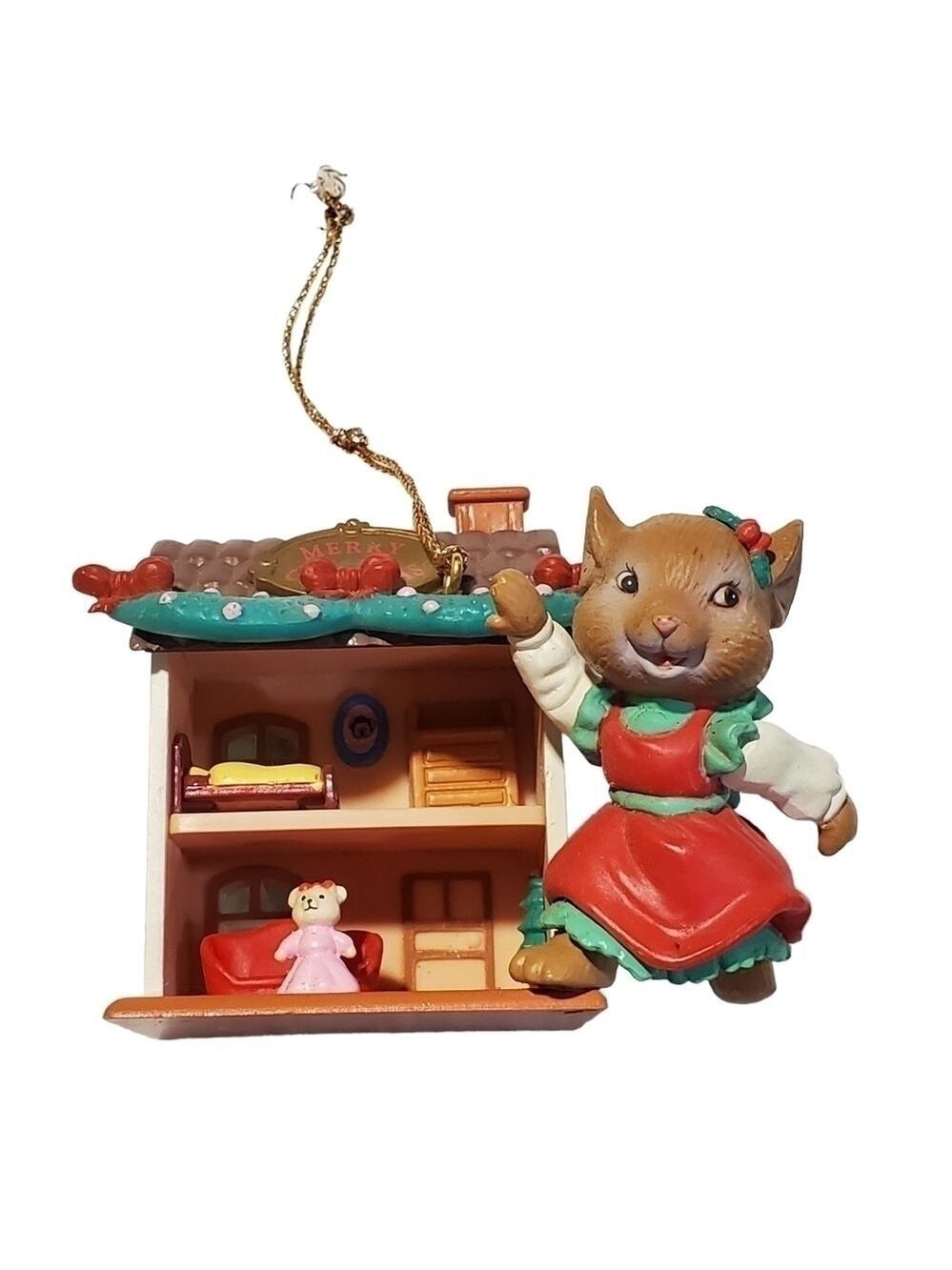 1995 Lustre Fame RARE Mouse and dollhouse Ornament Merry Christmas